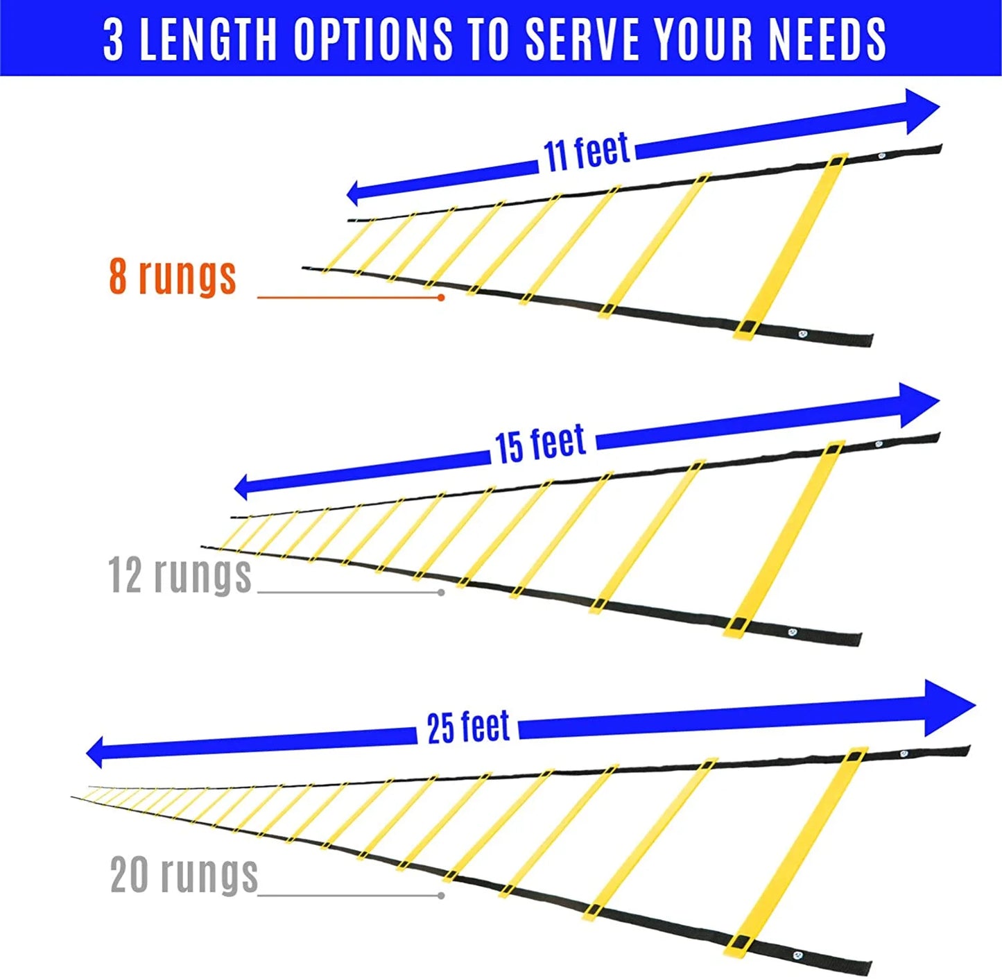 Professional Speed and Agility Training Ladder with Carry Bag - 8 Rungs (Yellow)