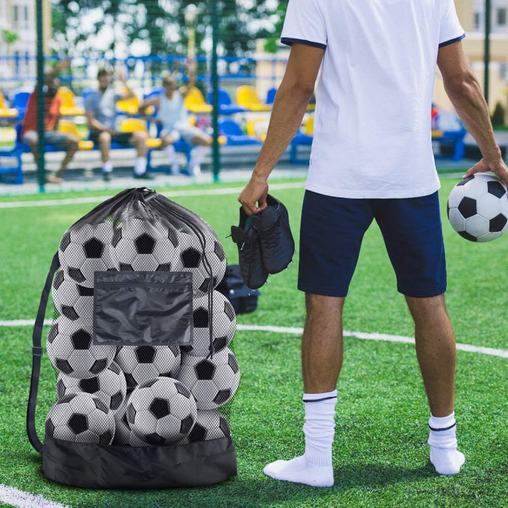 Extra Large Heavy-Duty Mesh Sports Ball Bag with Drawstring Closure and Shoulder Strap for Basketball, Volleyball, Baseball, and Swimming Equipment