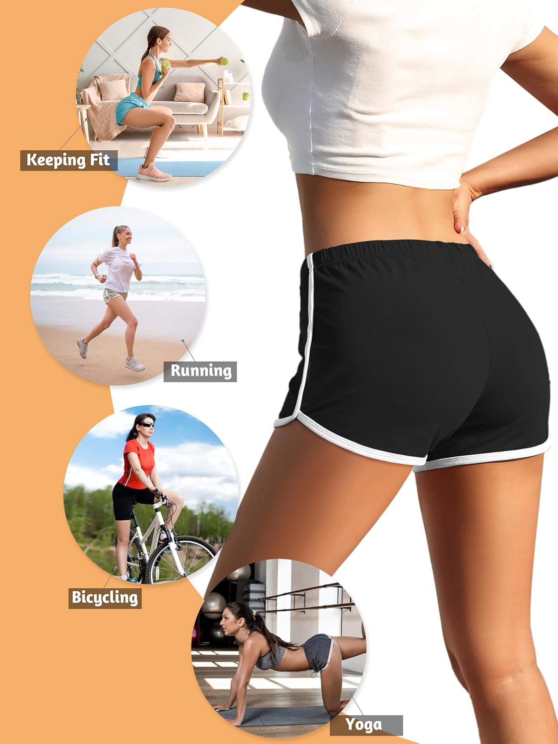 Women's 4-Pack Cotton Yoga and Athletic Shorts for Gym, Dance, and Lounge Activities