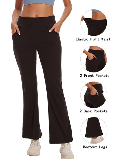 Womens Bootcut Yoga Pants Flare Legging with Pockets High Waist Lightweight Bottoms Workout Activewear Black XL