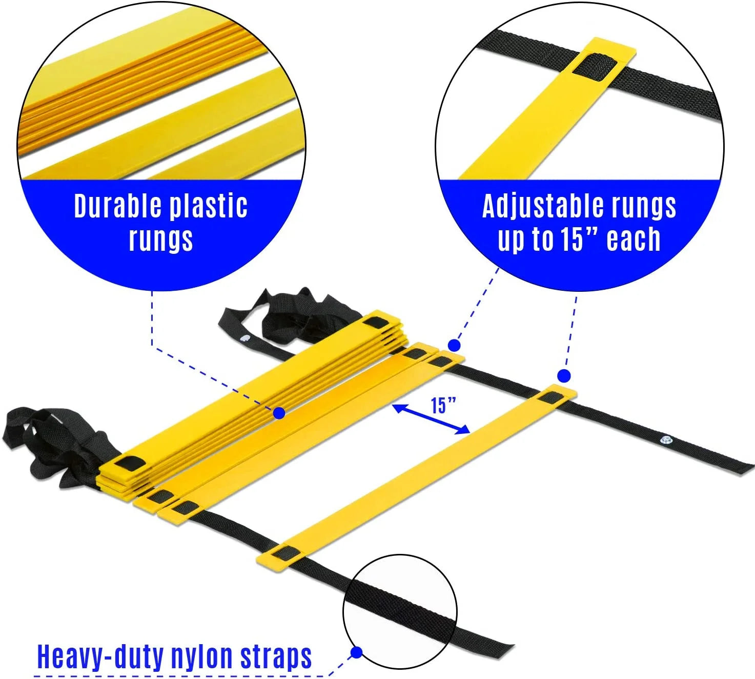 Professional Speed and Agility Training Ladder with Carry Bag - 8 Rungs (Yellow)