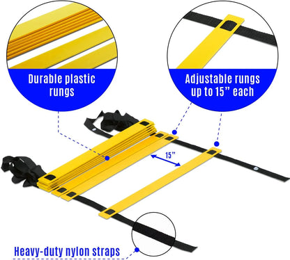 Professional Speed and Agility Training Ladder with Carry Bag - 8 Rungs (Yellow)