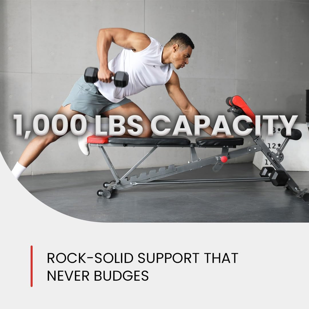 Finer Form Multi-Functional FID Weight Bench for Complete Full-Body Training – Features Hyper Back Extension, Roman Chair, Adjustable Ab Sit-Up Bench, Incline/Decline Bench, and Flat Bench