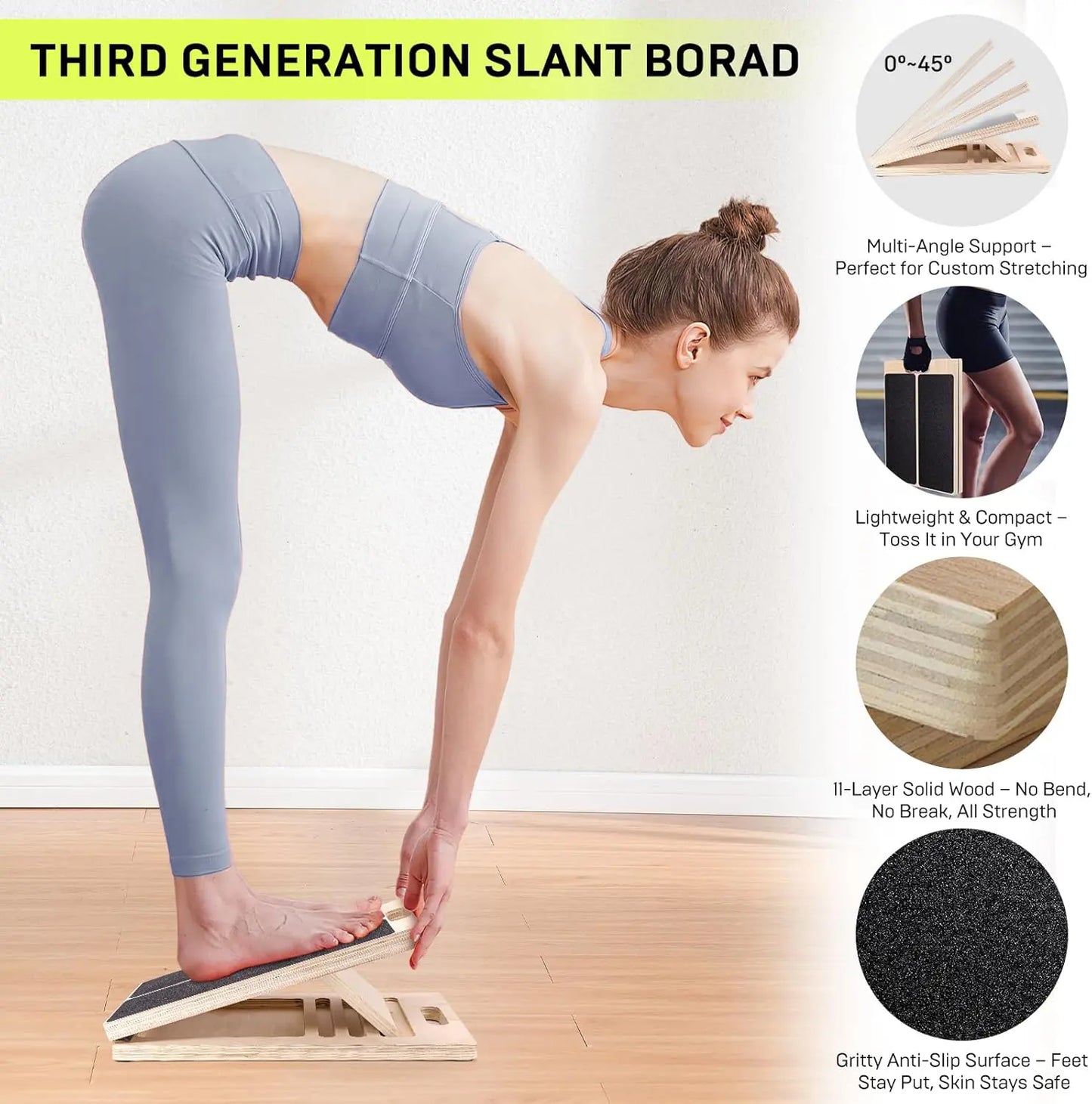 Slant Board for Calf Stretching, Adjustable Portable Wooden Incline Board for Calf Stretcher, 450 Lbs Weight Capacity Calf Stretch Wedge for Leg Exercise, Squat & Physical Therapy Pilates Shaping Machine Summerwins