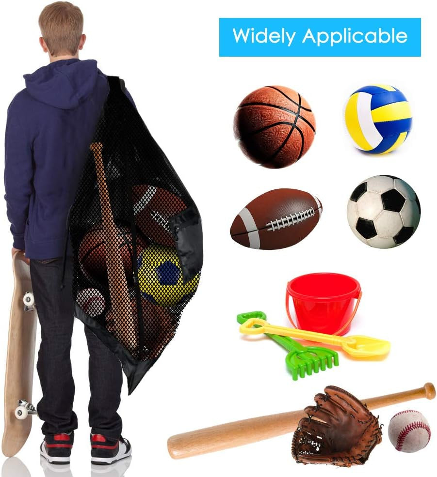 Extra Large Heavy-Duty Mesh Sports Ball Bag with Drawstring Closure and Shoulder Strap for Basketball, Volleyball, Baseball, and Swimming Equipment