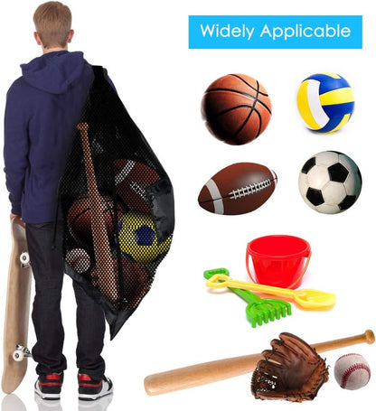 Extra Large Heavy-Duty Mesh Sports Ball Bag with Drawstring Closure and Shoulder Strap for Basketball, Volleyball, Baseball, and Swimming Equipment