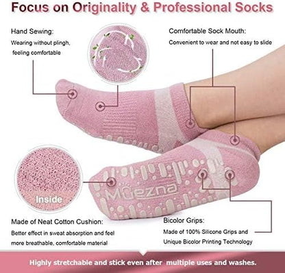 Women's Non-Slip Yoga Socks with Grips - Ideal for Pilates, Barre, and Hospital Use, Sizes 5-10