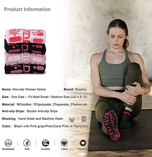 Women's Non-Slip Yoga Socks with Grips - Ideal for Pilates, Barre, and Hospital Use, Sizes 5-10