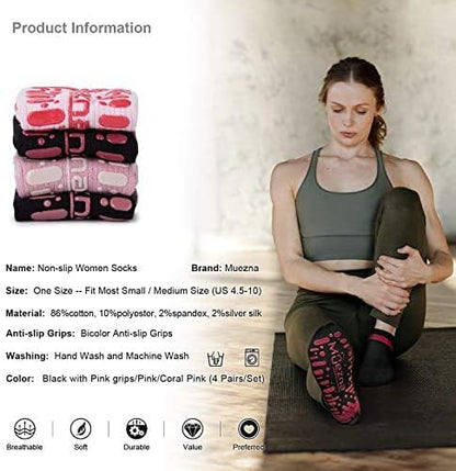 Women's Non-Slip Yoga Socks with Grips - Ideal for Pilates, Barre, and Hospital Use, Sizes 5-10