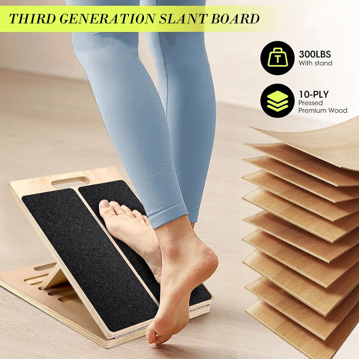 Slant Board for Calf Stretching, Adjustable Portable Wooden Incline Board for Calf Stretcher, 450 Lbs Weight Capacity Calf Stretch Wedge for Leg Exercise, Squat & Physical Therapy Pilates Shaping Machine Summerwins