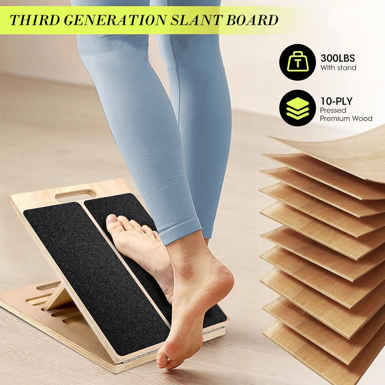Slant Board for Calf Stretching, Adjustable Portable Wooden Incline Board for Calf Stretcher, 450 Lbs Weight Capacity Calf Stretch Wedge for Leg Exercise, Squat & Physical Therapy Pilates Shaping Machine Summerwins