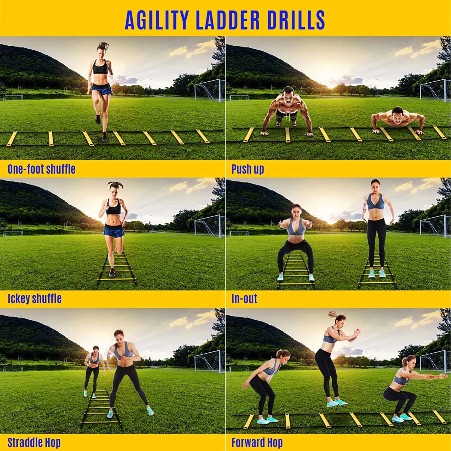 Professional Speed and Agility Training Ladder with Carry Bag - 8 Rungs (Yellow)