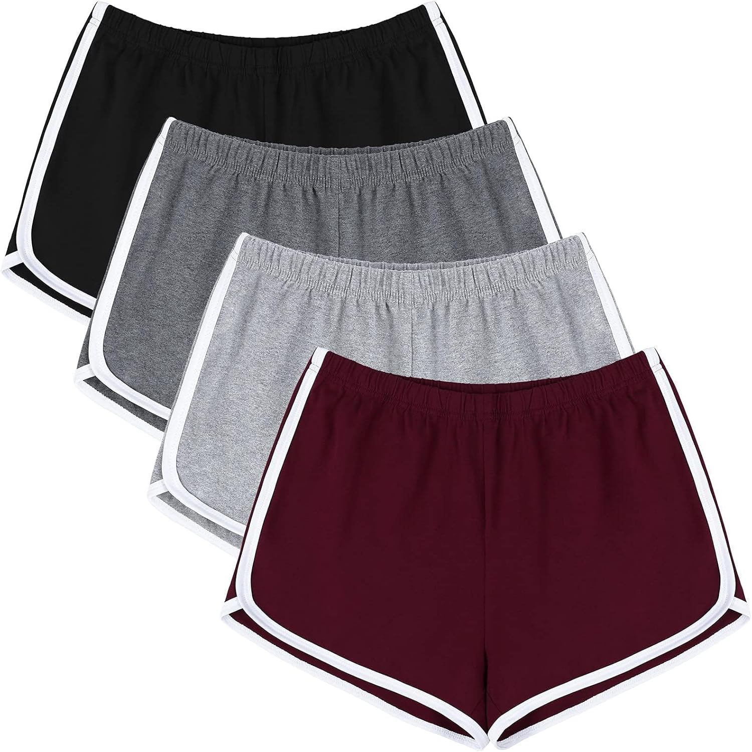Women's 4-Pack Cotton Yoga and Athletic Shorts for Gym, Dance, and Lounge Activities