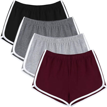 Women's 4-Pack Cotton Yoga and Athletic Shorts for Gym, Dance, and Lounge Activities