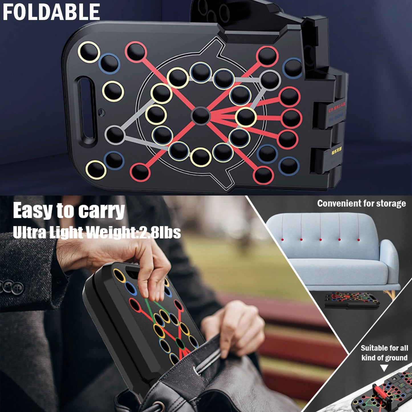 Professional Push-Up Board with Smart Counting Function, Versatile 60-in-1 Foldable and Portable Push-Up Bar, Ergonomic Push-Up Handles for Home and Gym Strength Training Equipment for Men