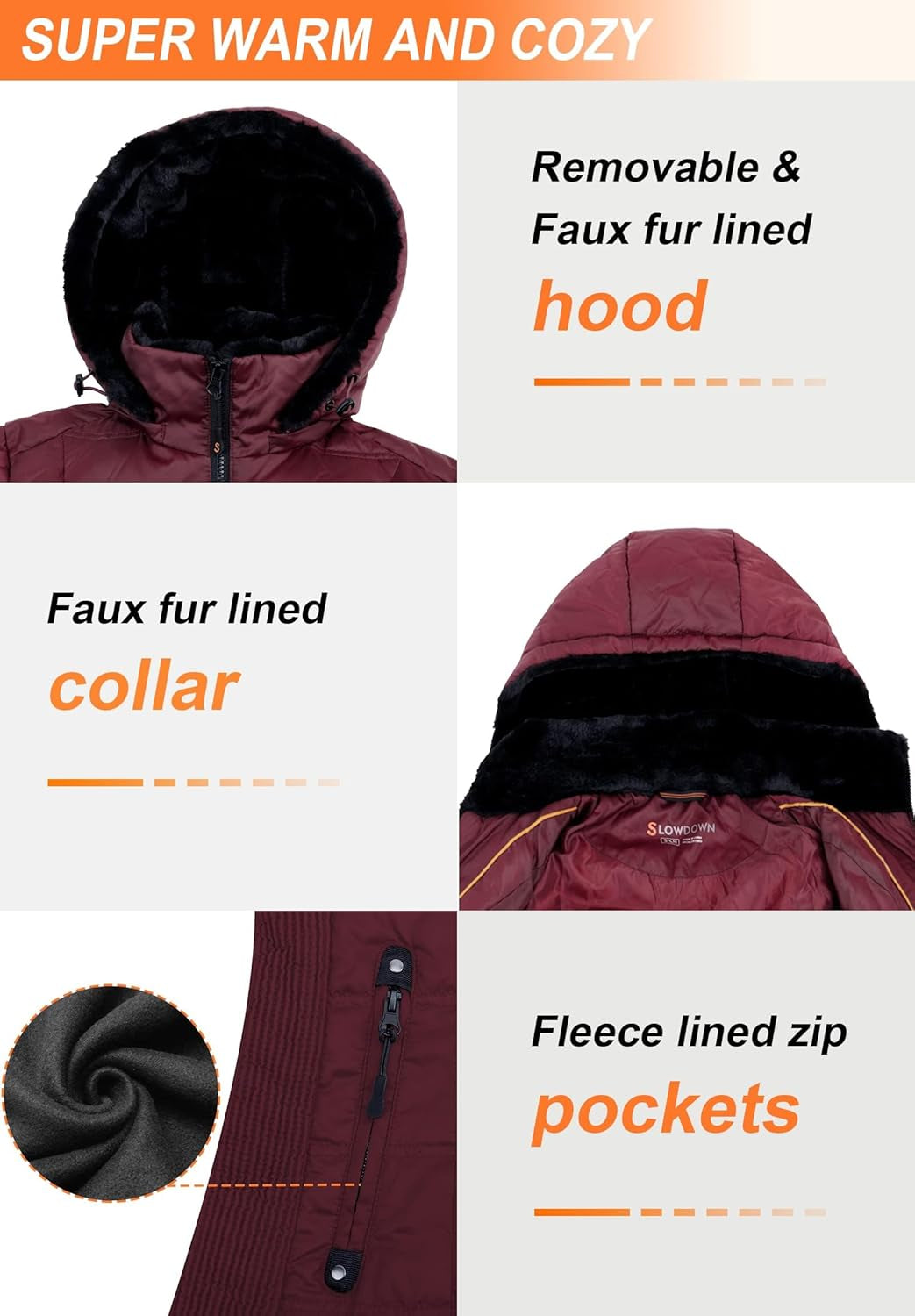 Women's Down Puffer Jacket - Warm Hooded Winter Coat with Faux-Fur Hood and Collar