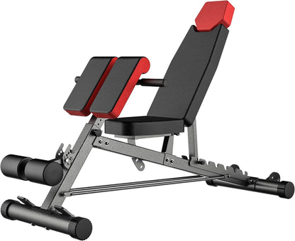 Finer Form Multi-Functional FID Weight Bench for Complete Full-Body Training – Features Hyper Back Extension, Roman Chair, Adjustable Ab Sit-Up Bench, Incline/Decline Bench, and Flat Bench
