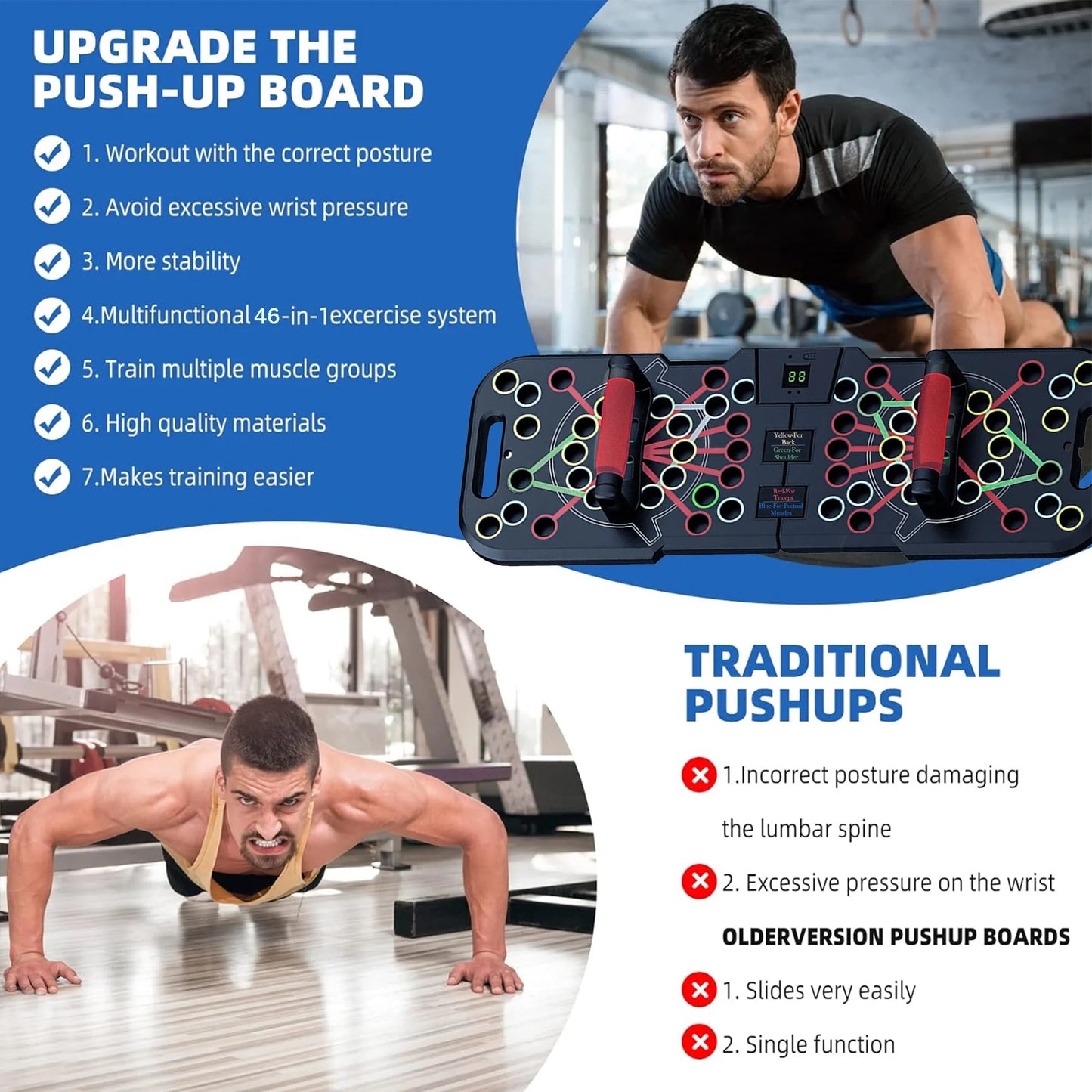 Professional Push-Up Board with Smart Counting Function, Versatile 60-in-1 Foldable and Portable Push-Up Bar, Ergonomic Push-Up Handles for Home and Gym Strength Training Equipment for Men