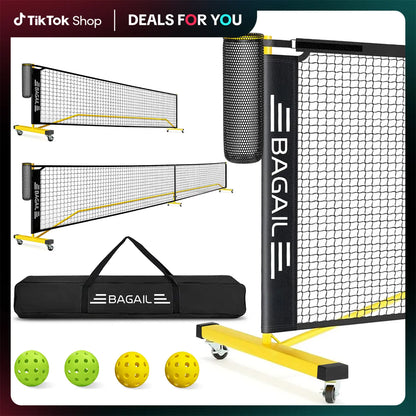 Bagail Portable Pickleball Net Set with Wheels - 22 FT Regulation Size & 11 FT Half Court Size, Includes Ball Collector, Carry Bag, 4 Pickleballs, Easy Setup for Indoor/Outdoor Use