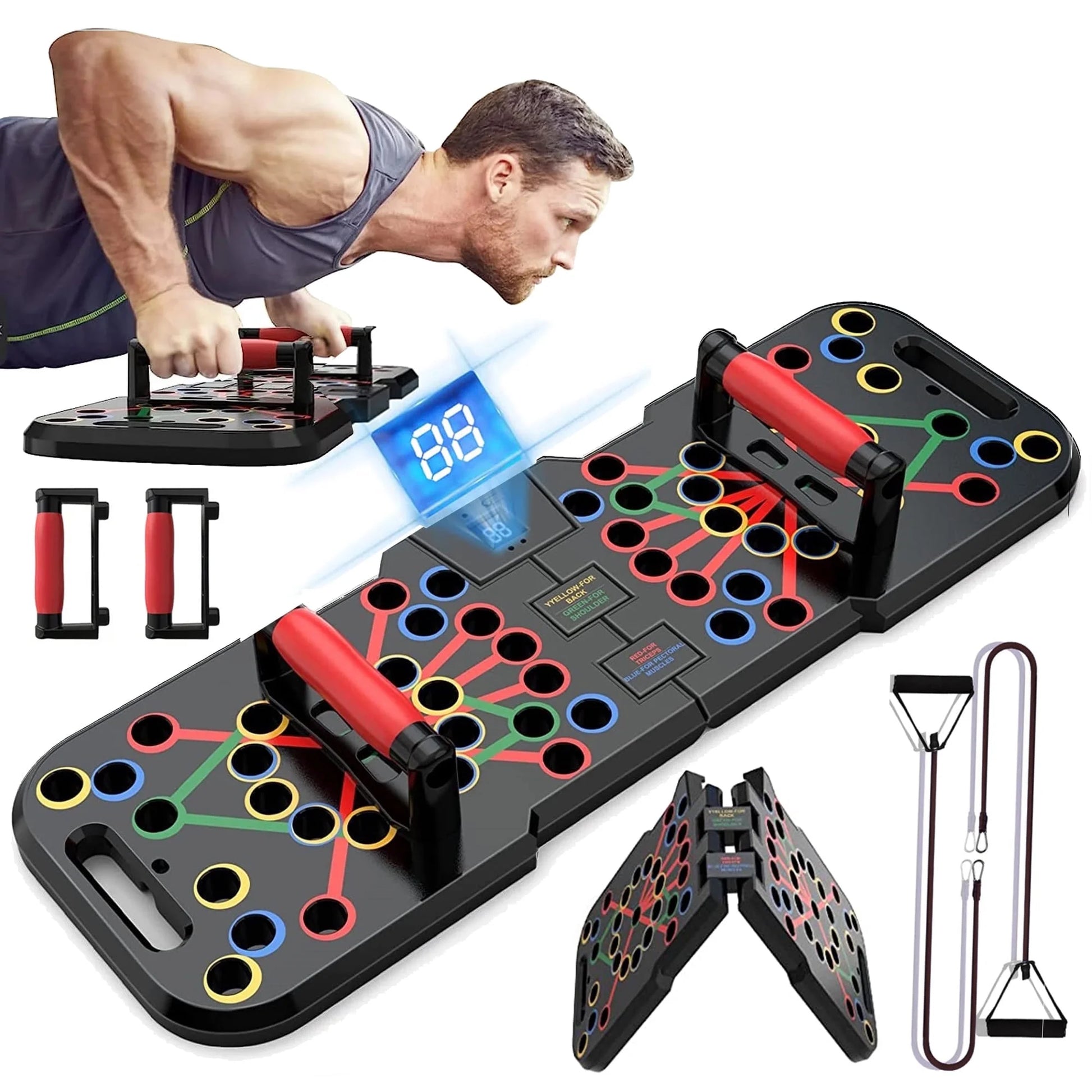 Professional Push-Up Board with Smart Counting Function, Versatile 60-in-1 Foldable and Portable Push-Up Bar, Ergonomic Push-Up Handles for Home and Gym Strength Training Equipment for Men