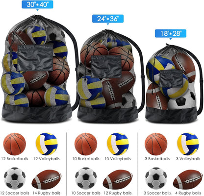 Extra Large Heavy-Duty Mesh Sports Ball Bag with Drawstring Closure and Shoulder Strap for Basketball, Volleyball, Baseball, and Swimming Equipment