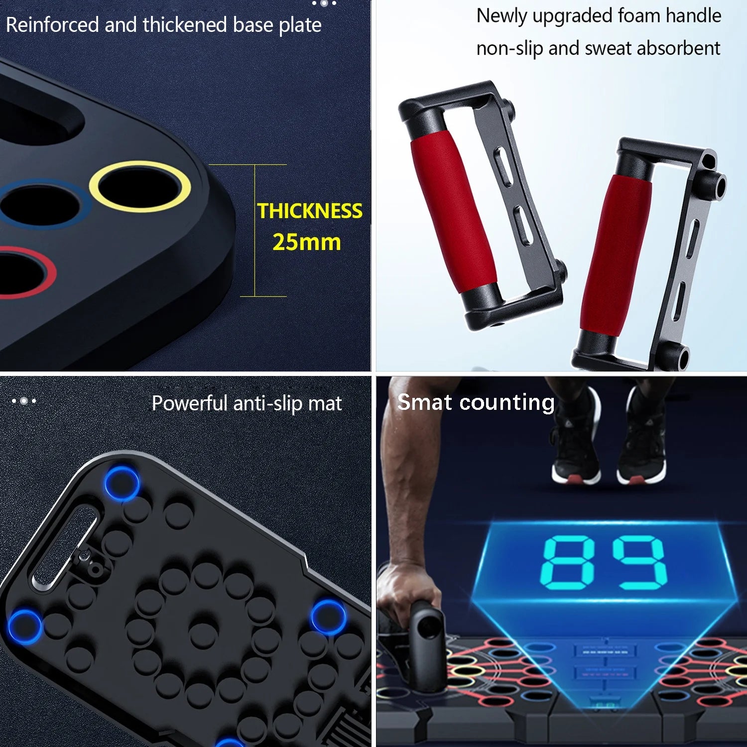 Professional Push-Up Board with Smart Counting Function, Versatile 60-in-1 Foldable and Portable Push-Up Bar, Ergonomic Push-Up Handles for Home and Gym Strength Training Equipment for Men