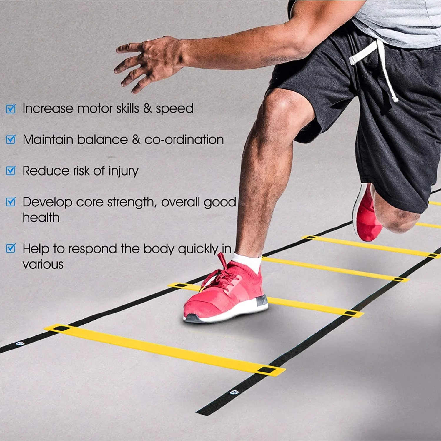 Professional Speed and Agility Training Ladder with Carry Bag - 8 Rungs (Yellow)