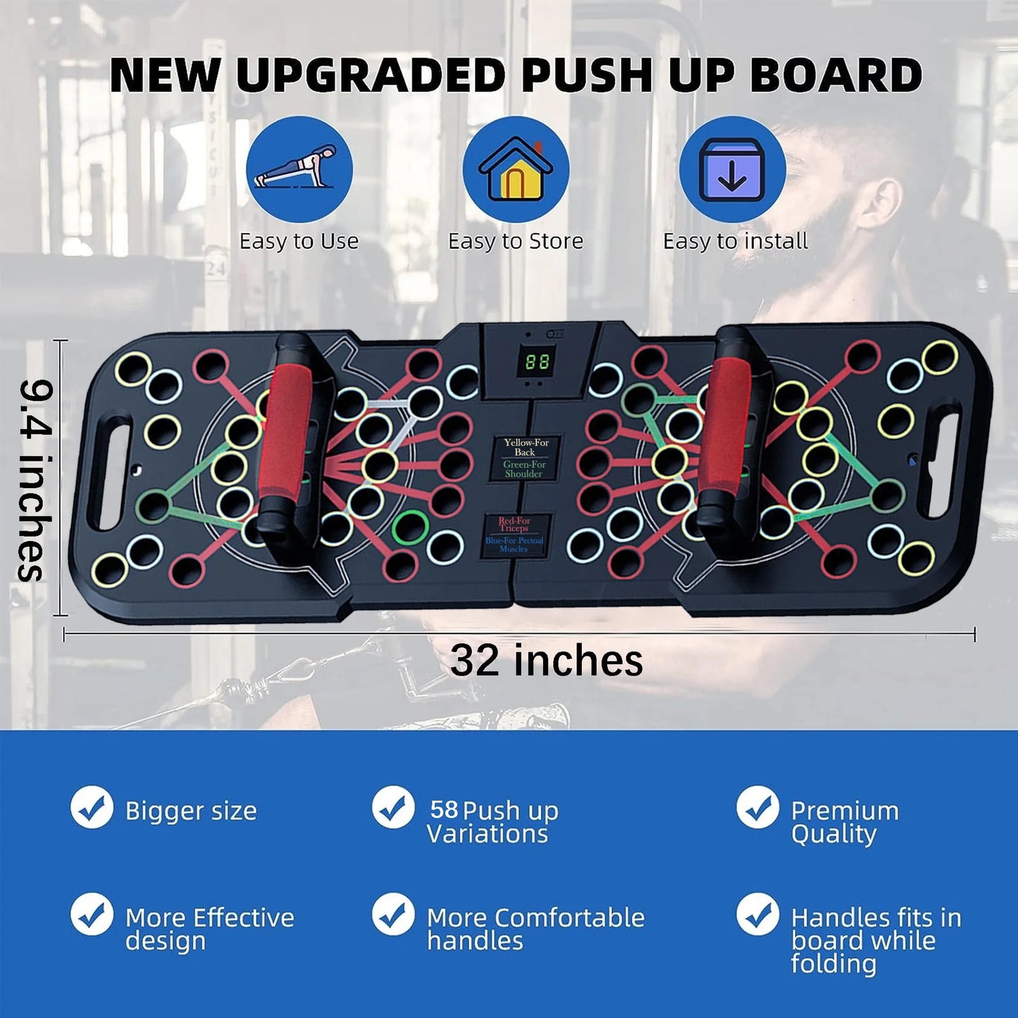 Professional Push-Up Board with Smart Counting Function, Versatile 60-in-1 Foldable and Portable Push-Up Bar, Ergonomic Push-Up Handles for Home and Gym Strength Training Equipment for Men
