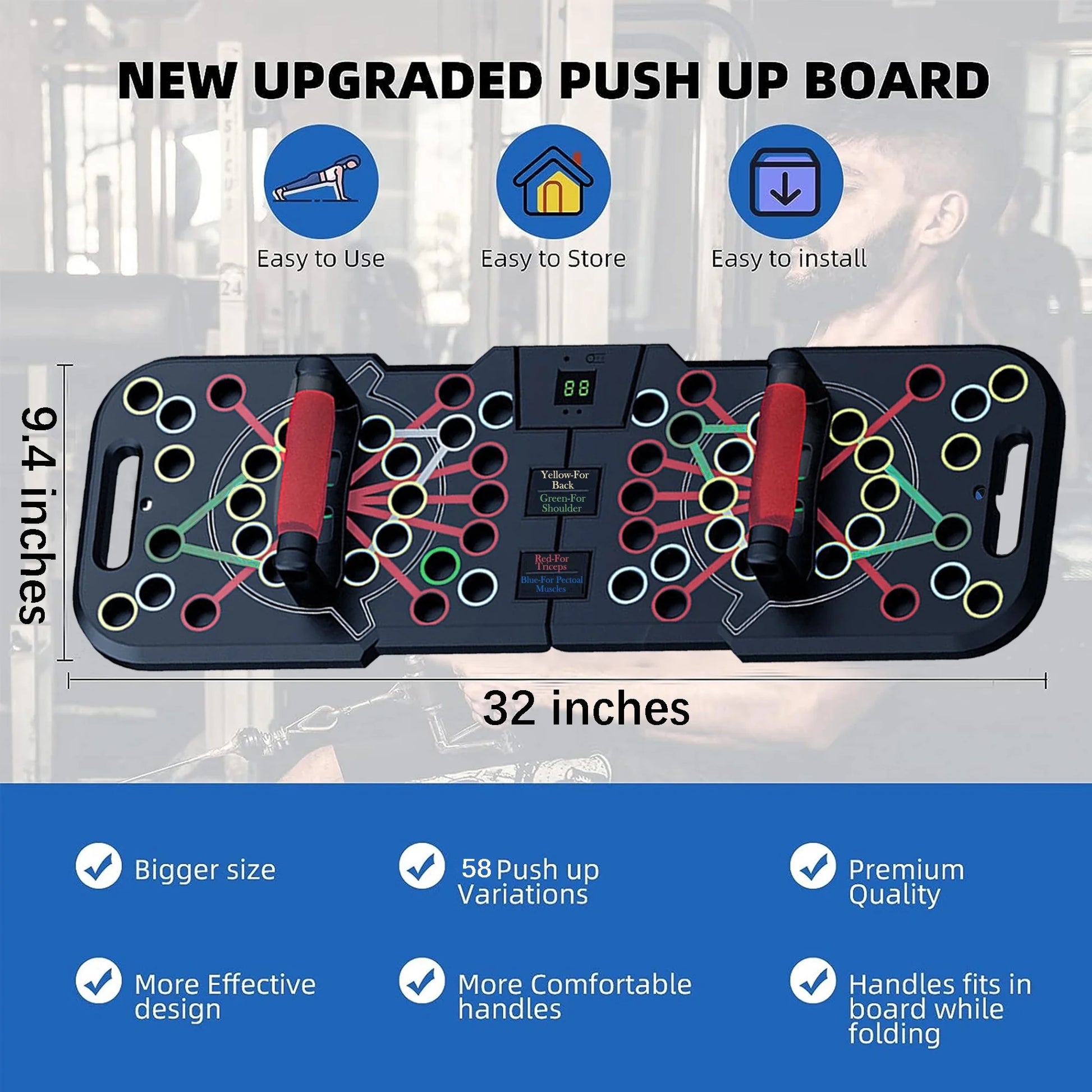 Professional Push-Up Board with Smart Counting Function, Versatile 60-in-1 Foldable and Portable Push-Up Bar, Ergonomic Push-Up Handles for Home and Gym Strength Training Equipment for Men