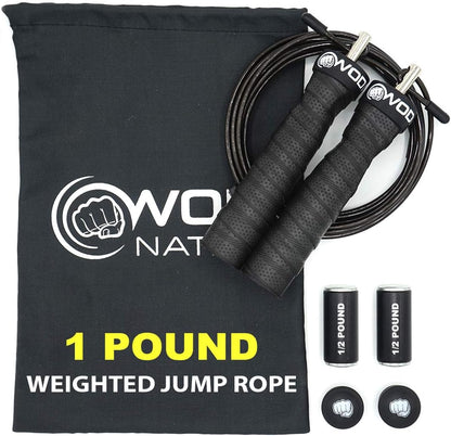 Weighted Jump Rope for Men and Women - 1 Pound Adjustable Heavy Speed Rope with Removable Weights for CrossFit, Cross Training, and Boxing