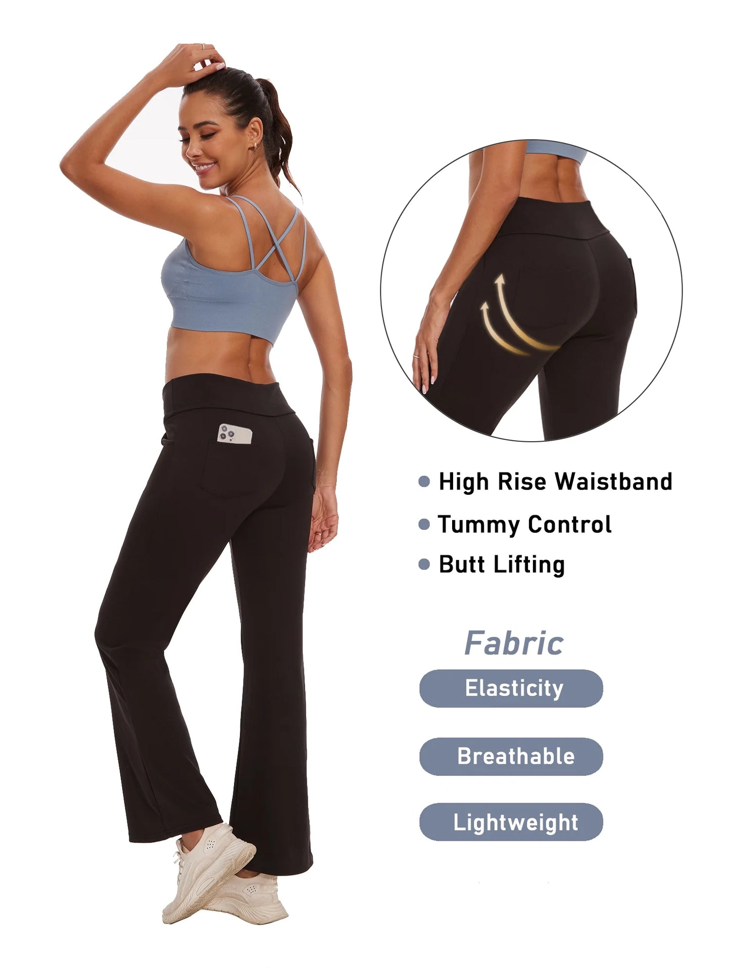 Womens Bootcut Yoga Pants Flare Legging with Pockets High Waist Lightweight Bottoms Workout Activewear Black XL