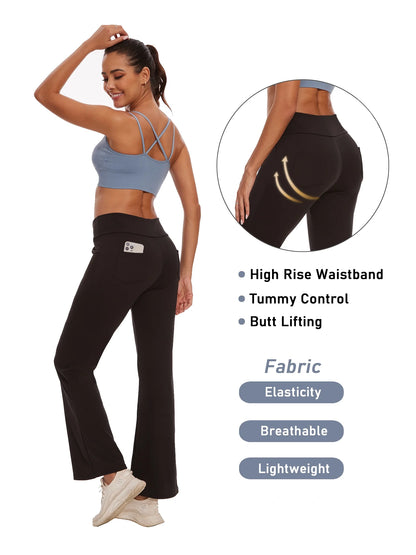 Womens Bootcut Yoga Pants Flare Legging with Pockets High Waist Lightweight Bottoms Workout Activewear Black XL