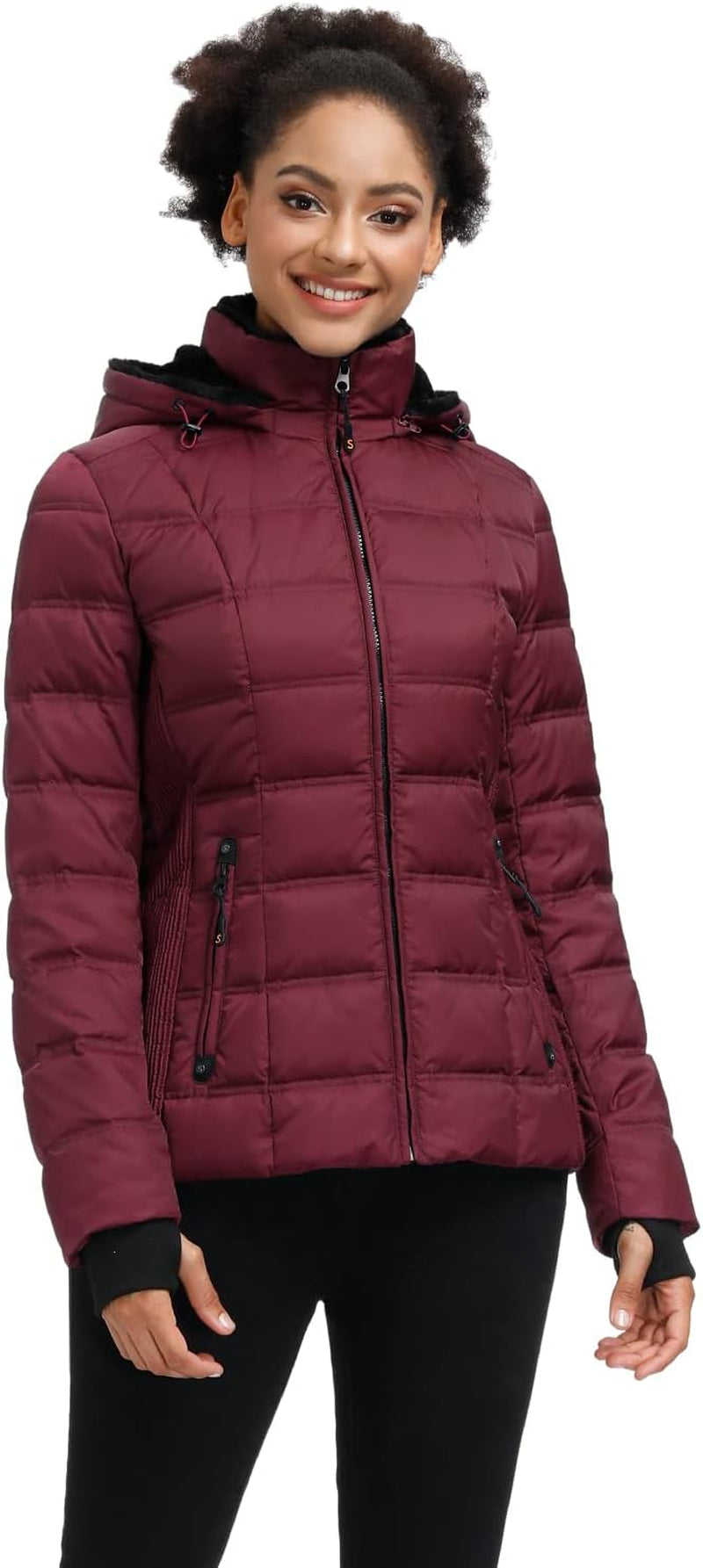 Women's Down Puffer Jacket - Warm Hooded Winter Coat with Faux-Fur Hood and Collar