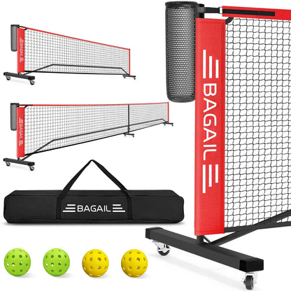 Bagail Portable Pickleball Net Set with Wheels - 22 FT Regulation Size & 11 FT Half Court Size, Includes Ball Collector, Carry Bag, 4 Pickleballs, Easy Setup for Indoor/Outdoor Use