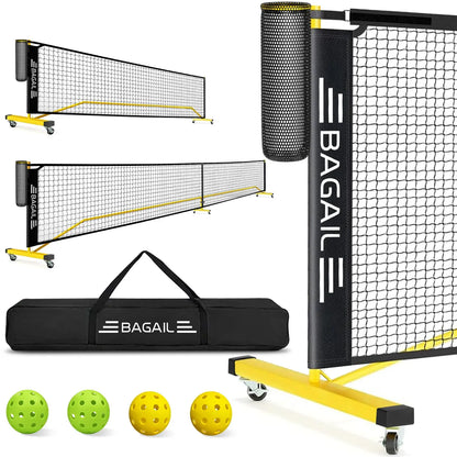 Bagail Portable Pickleball Net Set with Wheels - 22 FT Regulation Size & 11 FT Half Court Size, Includes Ball Collector, Carry Bag, 4 Pickleballs, Easy Setup for Indoor/Outdoor Use
