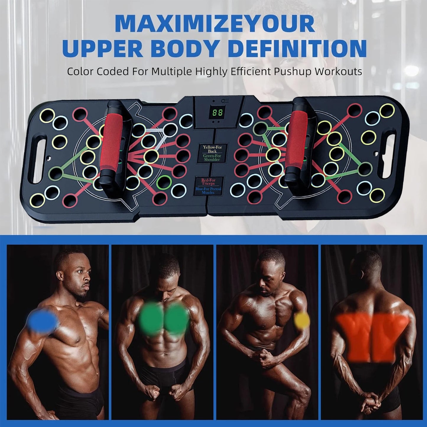 Professional Push-Up Board with Smart Counting Function, Versatile 60-in-1 Foldable and Portable Push-Up Bar, Ergonomic Push-Up Handles for Home and Gym Strength Training Equipment for Men